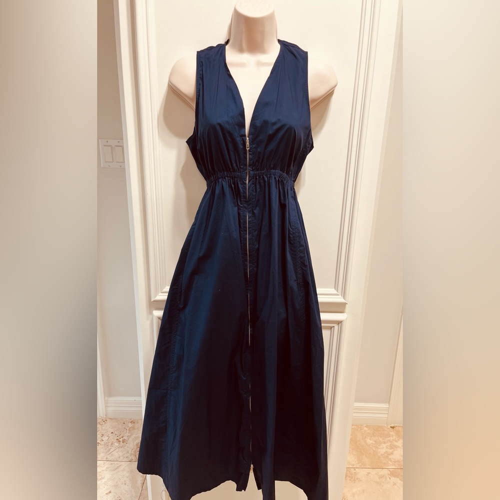 Deluc Navy Maxi Dress with Front Zip - 100% Cotton, Small